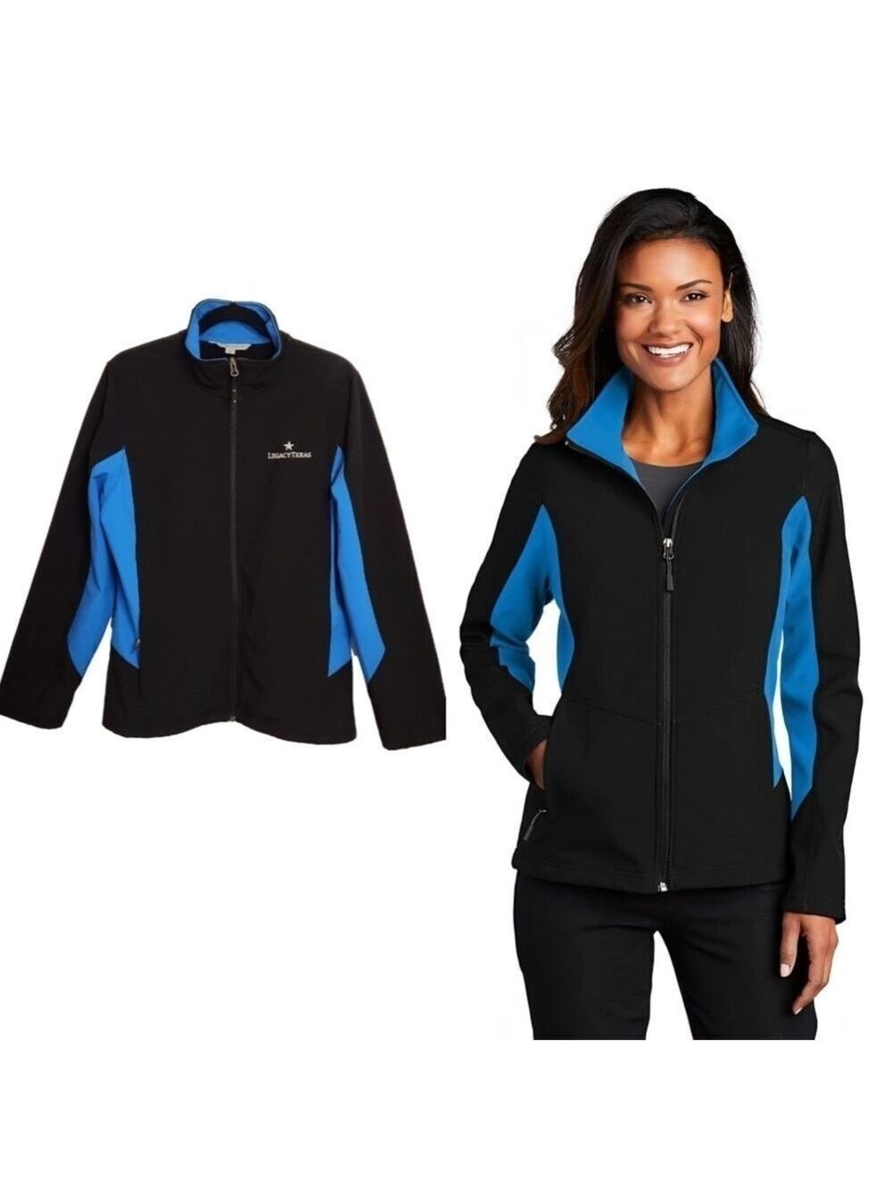 Port Authority Black Blue Zip Front Jacket Large